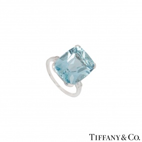 Tiffany &  Co. Palladium Aquamarine and Diamond Ring